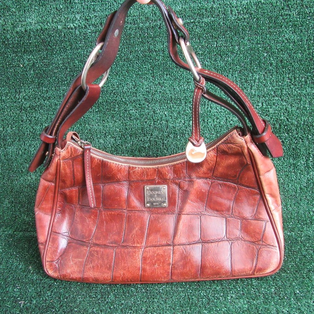 Dooney & Bourke Brown Leather Crocodile Shoulder Bag Purse Handbag
